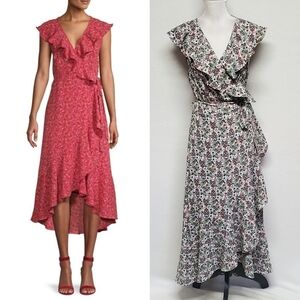 Max Studio Ecru/ Sunset Cara Folk Flower Ruffle Sleeveless Midi Wrap Dress XL